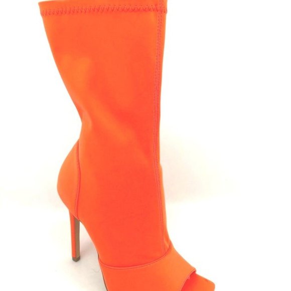 "Bittersweet" Orange open toe summer booties - Picture 2 of 3